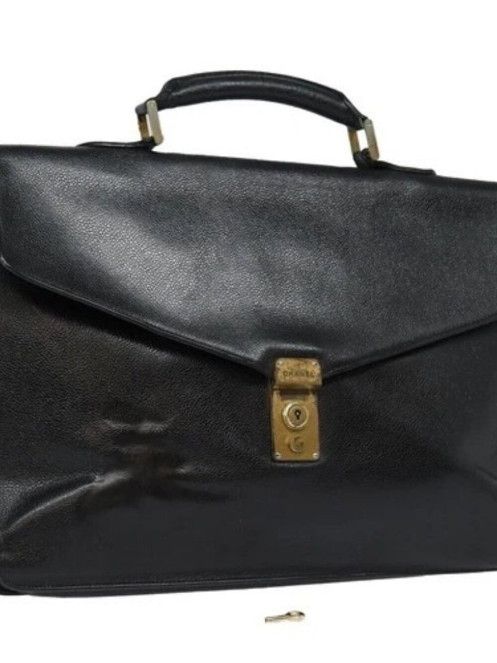 CHANEL Hand Bag Calf Skin Black CC Auth bs16380